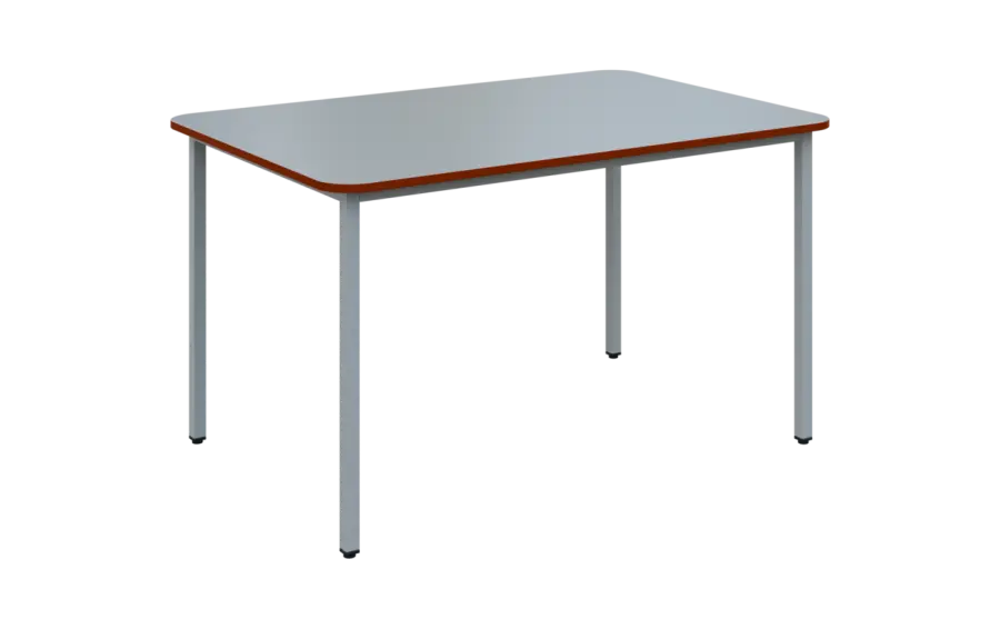 JSBR 130N Jídelní stůl 1300 x 900 mm, deska šedá s hranou cihlově červená / podnož stříbrná
